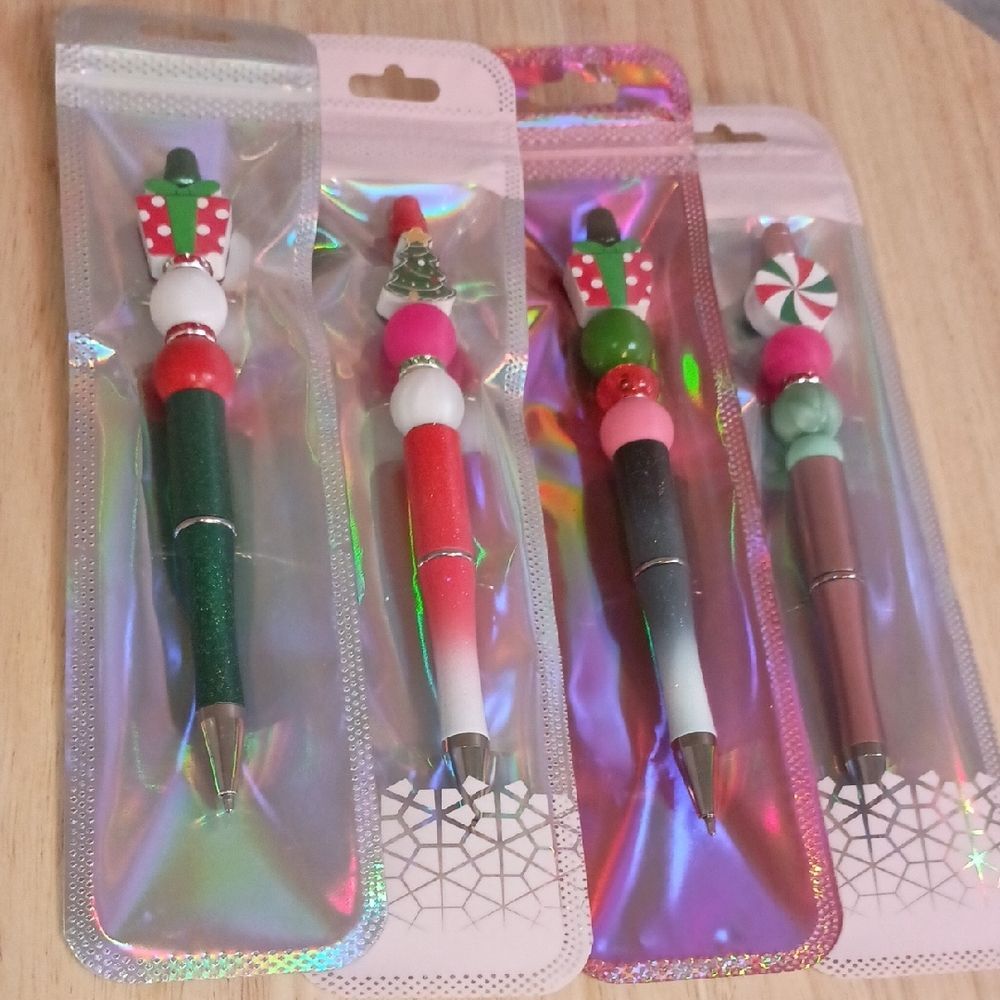 4pc Beaded Pens Bundle Gifts Handcrafted Office Christmas